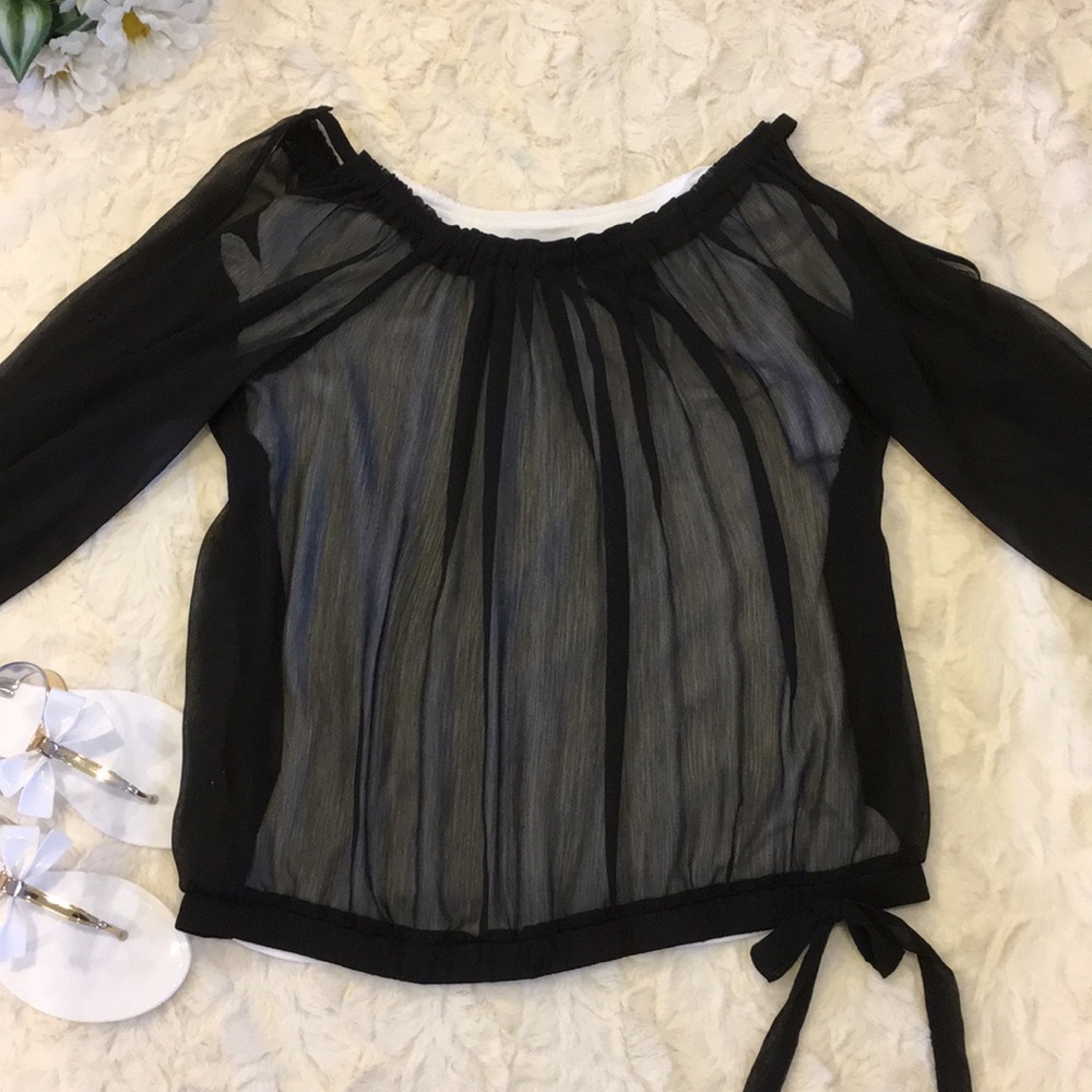 New! Cashe Sheer Black Top. Size Large